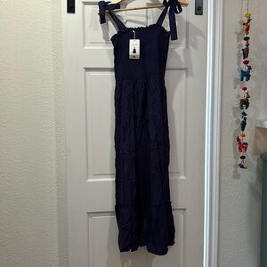 Blue tie strap maxi dress